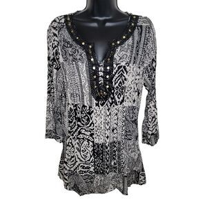 Elementz broomstick embellished blouse top Medium